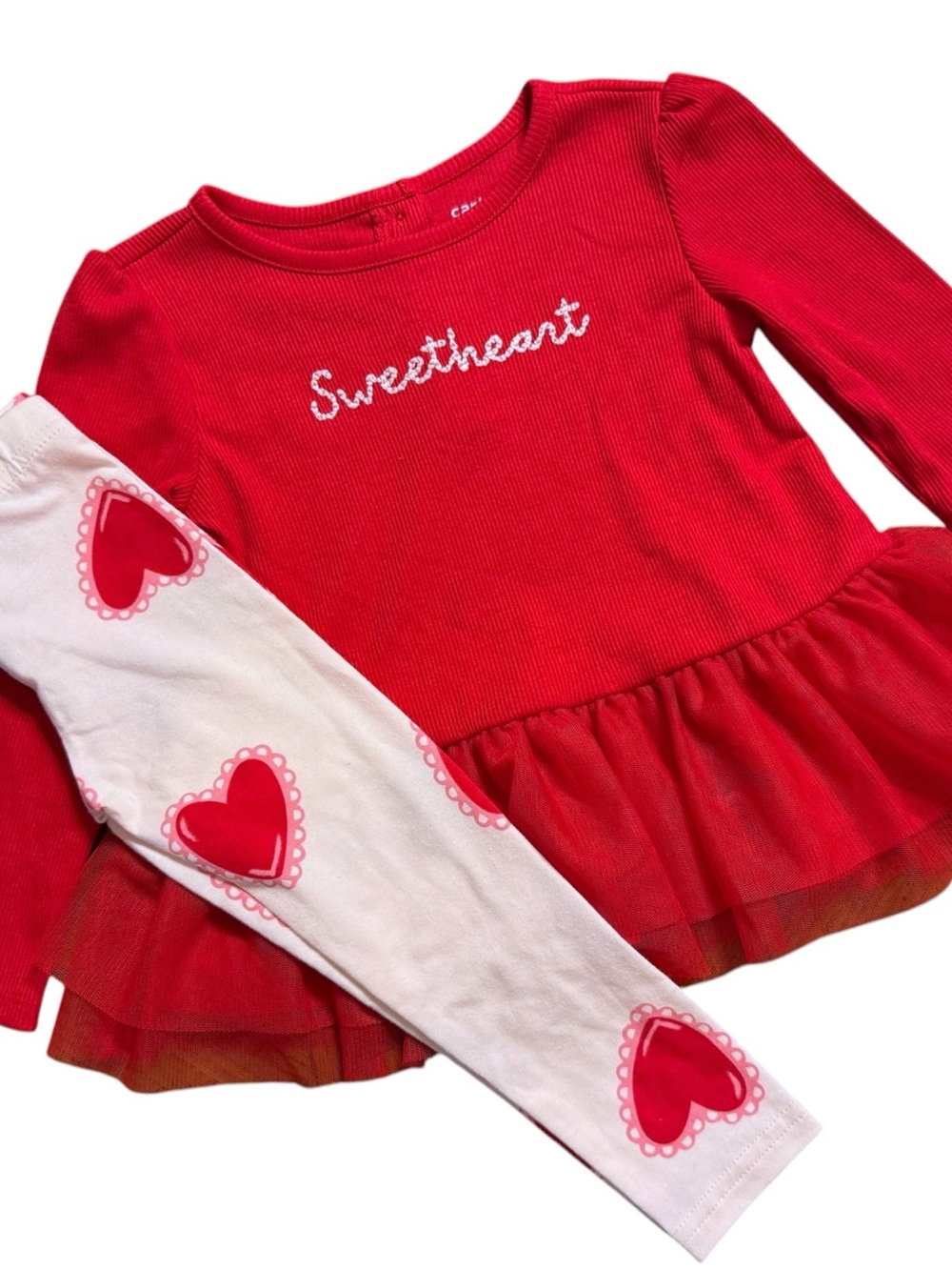 Carter’s Sweetheart Red Tulle Tunic & Heart Leggings Set Girls 2T Valentine